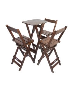 Mesa Bistrô Alta Dobravel com 3 Banquetas Madeira Restaurante Imbuia