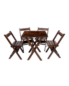 Jogo De Mesa 60x60cm Com 4 Cadeiras Conjunto Dobrável P/ Bares Imbuia / Liso