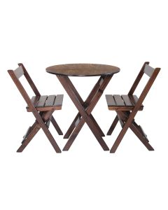 Mesa Redonda Madeira 68cm Diametro Dobravel com 2 Cadeiras Imbuia / Liso