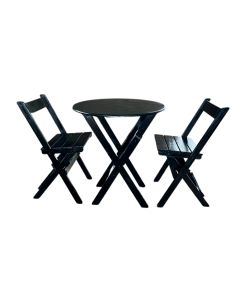 Mesa Redonda Madeira 68cm Diametro Dobravel com 2 Cadeiras Preto / Liso