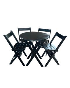 Mesa Redonda 68cm Diametro Dobravel com 4 Cadeiras Bares Preto